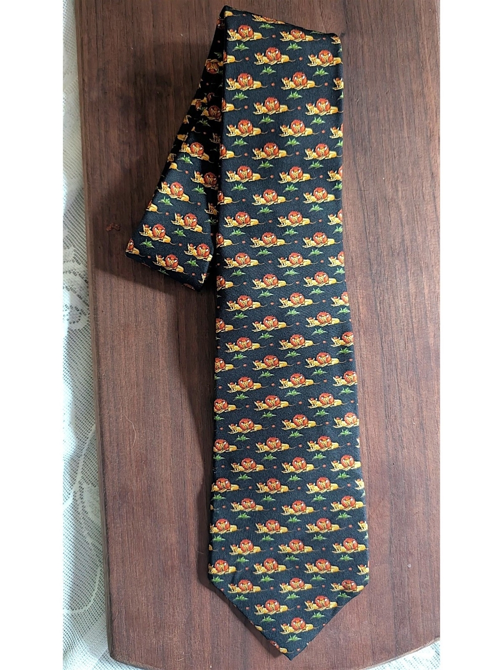 Salvatore Ferragamo Black Lion + Cub Animal Print Italian Silk Tie Classic VTG